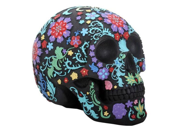 Colored Floral Skull Black - JP's Horror