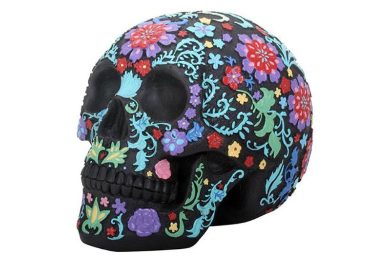 Colored Floral Skull Black - JP's Horror