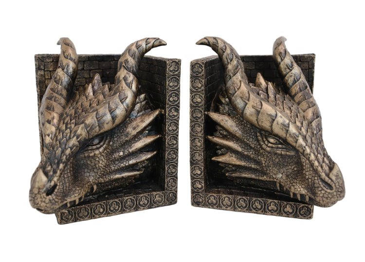 Dragon Bronze Head Bookends - JP's Horror